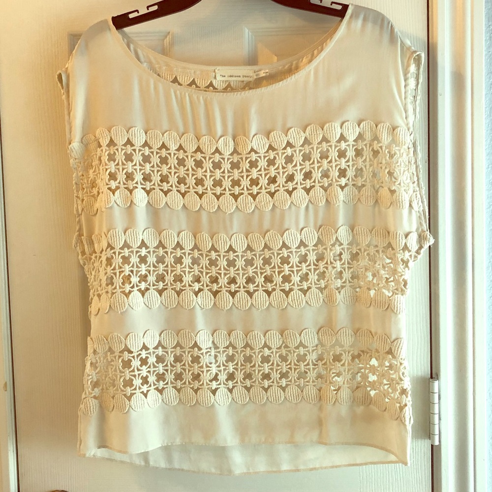 Anthropologie silk crochet top in beige/tan